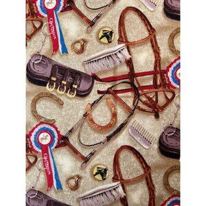 Fabric OOP Equestrian Tack Tools Horse Riding Gear Ribbons Sold BTY x only 36” W